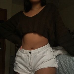 Chunky Dark Green Boat Neck Crop Sweater